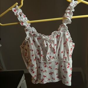 SHEIN White Top with Red Floral Accents